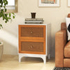 2 Pack Boho Nightstands with 2 Handwoven Rattan Decorated Drawers-White