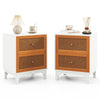 2 Pack Boho Nightstands with 2 Handwoven Rattan Decorated Drawers-White