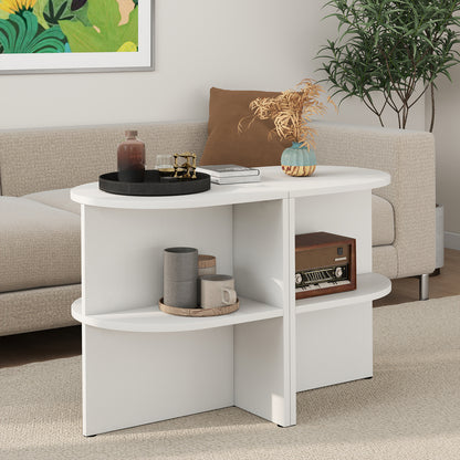2 Pack Half Round End Table 2-Tier Half Moon Side Table with Open Shelves-White