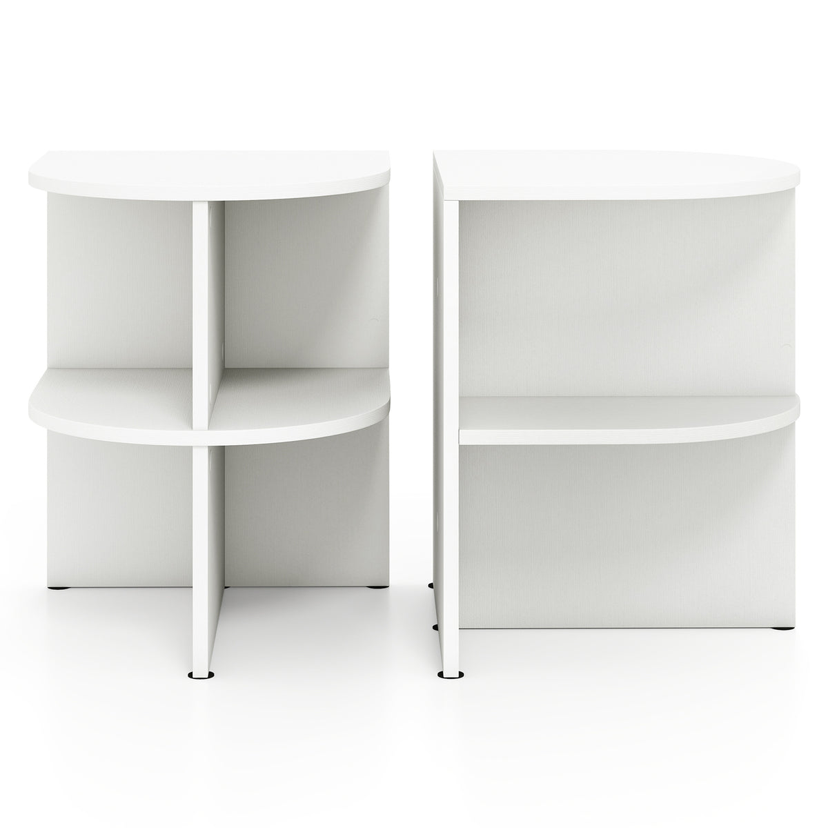 2 Pack Half Round End Table 2-Tier Half Moon Side Table with Open Shelves-White