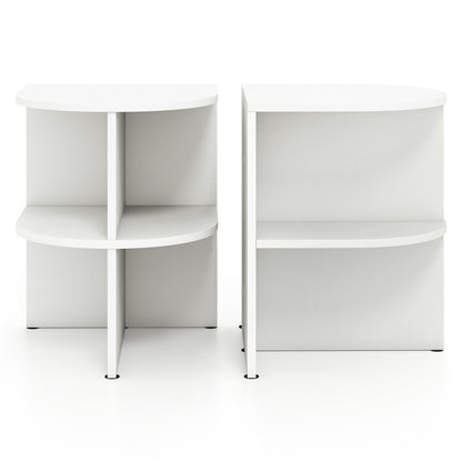 2 Pack Half Round End Table 2-Tier Half Moon Side Table with Open Shelves-White