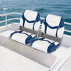 2-Pack Fold-down Low Back Boat Chairs with Waterproof PVC Leather and Thick Sponge Padding-Blue