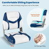 2-Pack Fold-down Low Back Boat Chairs with Waterproof PVC Leather and Thick Sponge Padding-Blue