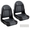 2-Pack Folding High Back Boat Seats with Waterproof PVC Leather and Thick Sponge Padding-Black