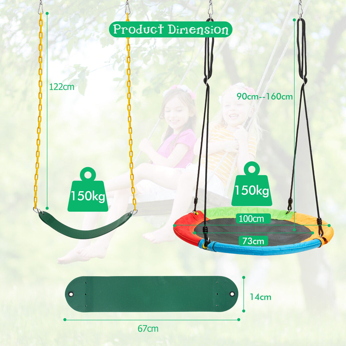 2 Pieces Strap Swing Seat and Saucer Tree Swing Set