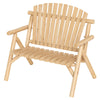2-PersonLog Wood Patio Bench with Slatted Backrest Built-in Armrest and Curved Seat-Natural