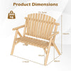 2-PersonLog Wood Patio Bench with Slatted Backrest Built-in Armrest and Curved Seat-Natural