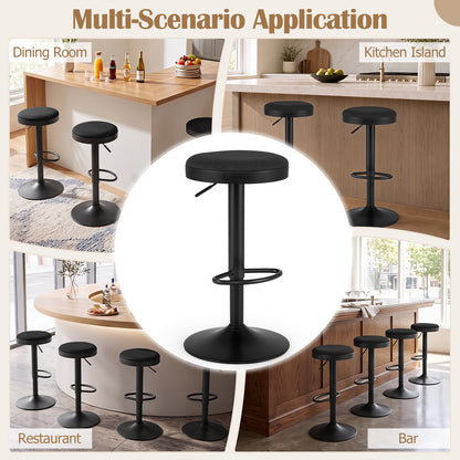 2 Piece Kitchen Bar Stool with Height Adjustment and D-Shaped Footrest-Black