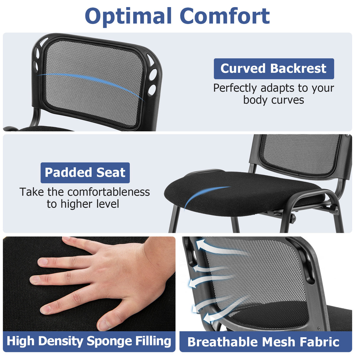 2 Piece Modern Stackable Upholstered Armless Conference Reception Chair-Black