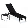 2-Piece Patio Chaise Lounge Set with Tempered Glass Table and Wheels-Black