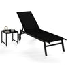 2-Piece Patio Chaise Lounge Set with Tempered Glass Table and Wheels-Black