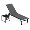 2-Piece Patio Chaise Lounge Set with Tempered Glass Table and Wheels-Grey