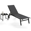2-Piece Patio Chaise Lounge Set with Tempered Glass Table and Wheels-Grey
