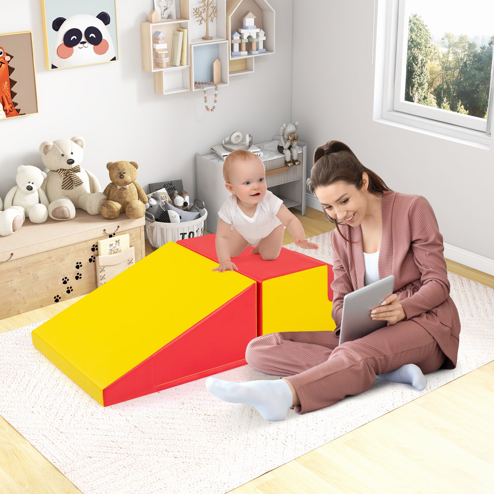 2-Piece Step and Slide Climber for Infants and Toddlers-Yellow