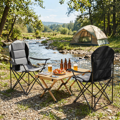 2 Pieces Folding Camping Chairs for Adults with Cup Holders-Black