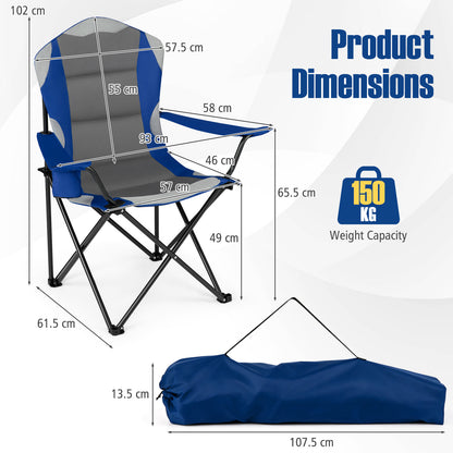 2 Pieces Folding Camping Chairs for Adults with Cup Holders-Navy