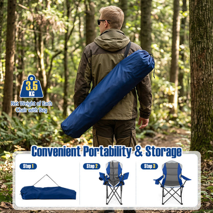 2 Pieces Folding Camping Chairs for Adults with Cup Holders-Navy