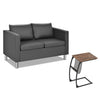 2-Seater PU Leather Accent Tub Sofa Loveseat with Pillows and C-Shaped Sofa Side Snack Table Set