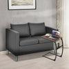 2-Seater PU Leather Accent Tub Sofa Loveseat with Pillows and C-Shaped Sofa Side Snack Table Set