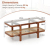 2-Tier Coffee Table with Storage Rectangular Center Table with Tempered Glass Top-Brown
