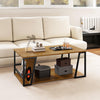 2-Tier Coffee Table with Storage Shelf and Open Compartment-Natural