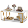 2-Tier Coffee Table with Storage Shelf and Open Compartment-White & Golden