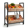 2-Tier Drink Crate Rack Rolling Bottle Crate Shelf with Wheels-Black