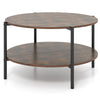 2-Tier Industrial Round Coffee Table with Open Storage Shelf-Rusitc Brown