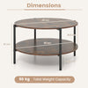 2-Tier Industrial Round Coffee Table with Open Storage Shelf-Rusitc Brown