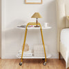 2-Tier Rolling End Table with Faux Marble Surfaces Modern Mobile Side Table-White