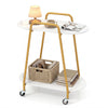 2-Tier Rolling End Table with Faux Marble Surfaces Modern Mobile Side Table-White
