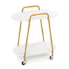 2-Tier Rolling End Table with Faux Marble Surfaces Modern Mobile Side Table-White