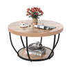 2-Tier Round Coffee Table with Storage Metal Frame Tea Cocktail Table-Natural Colour