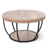2-Tier Round Coffee Table with Storage Metal Frame Tea Cocktail Table-Natural Colour
