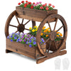 2-Tier Rustic Wood Wagon Planter with 3 Growing Boxes and Drainage Holes-Coffee