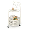 2-Tier Mobile Glass Coffee Table with Bear Pattern and Storage Basket-White