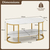 2-Tier Oval Coffee Table with Storage and Faux Marble Top-White