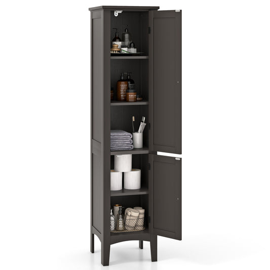2-Door 160cm High Freestanding Bathroom Cabinet with 5-Tier Shelves with doors open showing items