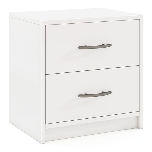 2-Drawer Nightstand with Storage in white, a compact bedside table with two drawers and silver handles