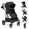 2 in 1 Baby Stroller Convertible High Landscape with Bassinet Mode Reversible Seat-Black