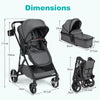 2 in 1 Baby Stroller Convertible High Landscape with Bassinet Mode Reversible Seat-Grey