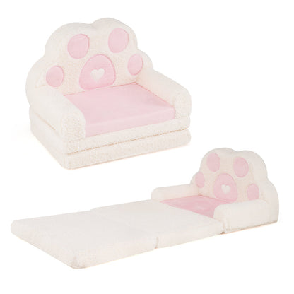 2-in-1 Convertible Kids Sofa to Lounger with Removable Cover and Bear's Paw Patterns-Pink