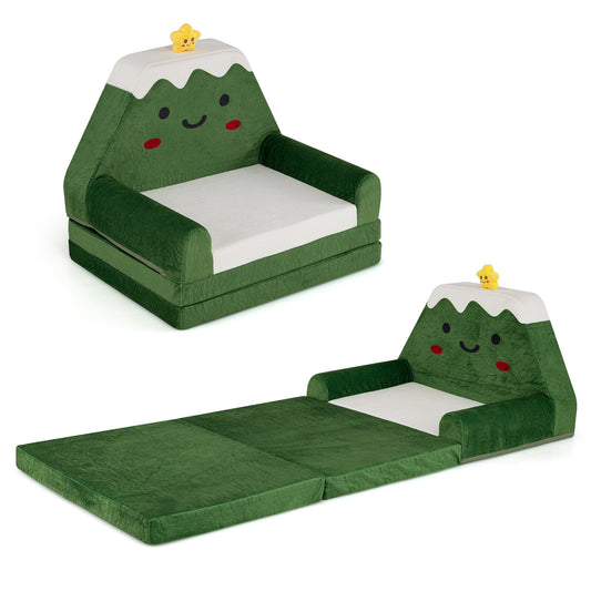 2-in-1 Convertible Kids Sofa to Lounger in green with a smiling face and a yellow star on top
