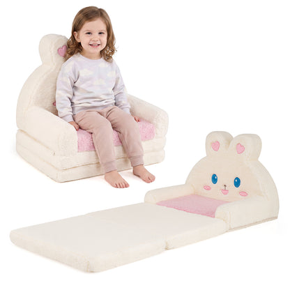 2-in-1 Convertible Kids Sofa to Lounger with Removable Cover and lovely Patterns-Pink