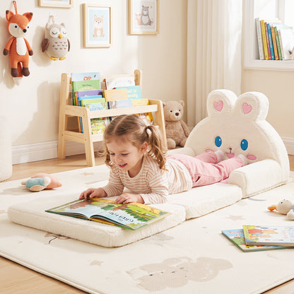 2-in-1 Convertible Kids Sofa to Lounger with Removable Cover and lovely Patterns-Pink