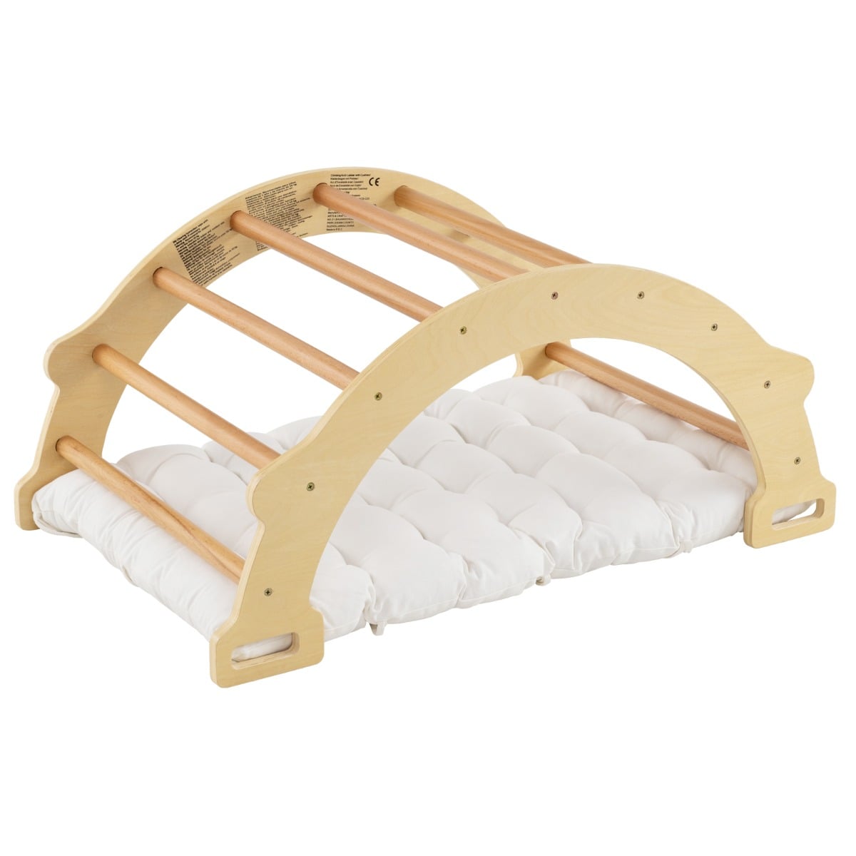 2-in-1 Arch Rocker with Soft Cushion natural wood climbing frame with white cushion