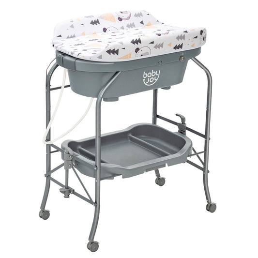 2-in-1 Baby Change Table with Bath Tub featuring a patterned changing mat and grey frame