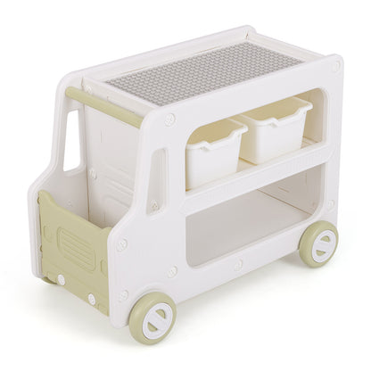 2 in 1 Car Shaped Toy Cabinet with safe HDPE frame and 2 storage baskets in white