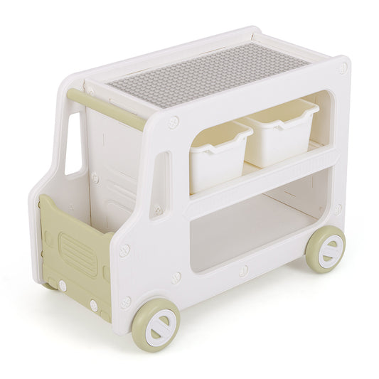 2 in 1 Car Shaped Toy Cabinet with safe HDPE frame and 2 storage baskets in white