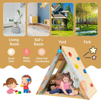 Collage showing the playhouse in different settings and children playing